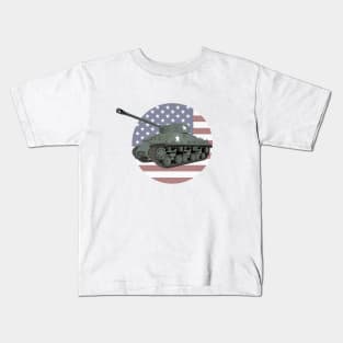 M4 Sherman American WW2 Tank with Flag Kids T-Shirt